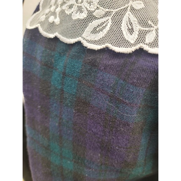 Laura Ashley Vintage Drop Waist Dress Size 8 Blue Green Plaid Tartan Wool Lace - Picture 9 of 9